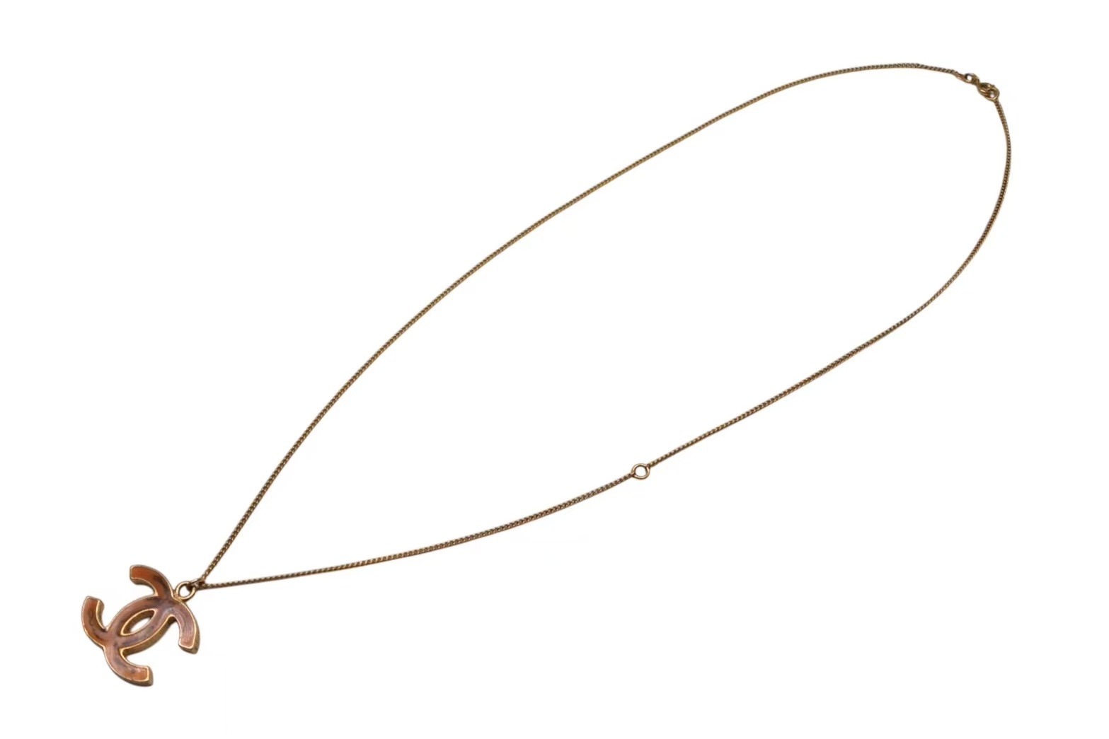 極美品 CHANEL シャネル ココマーク ネックレス 重量約14.9g 05A刻印 全長約65cm ゴールド オレンジ メタル レジン ヴィンテージ 中古 4b000394