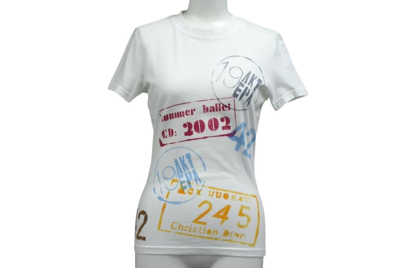 Christian Dior クリスチャンディオール コットン グラフィック 2A12155026 マルチカラー 半袖Tシャツ サイズ38 美品 中古 4b000580|Warashibe_Casanova
