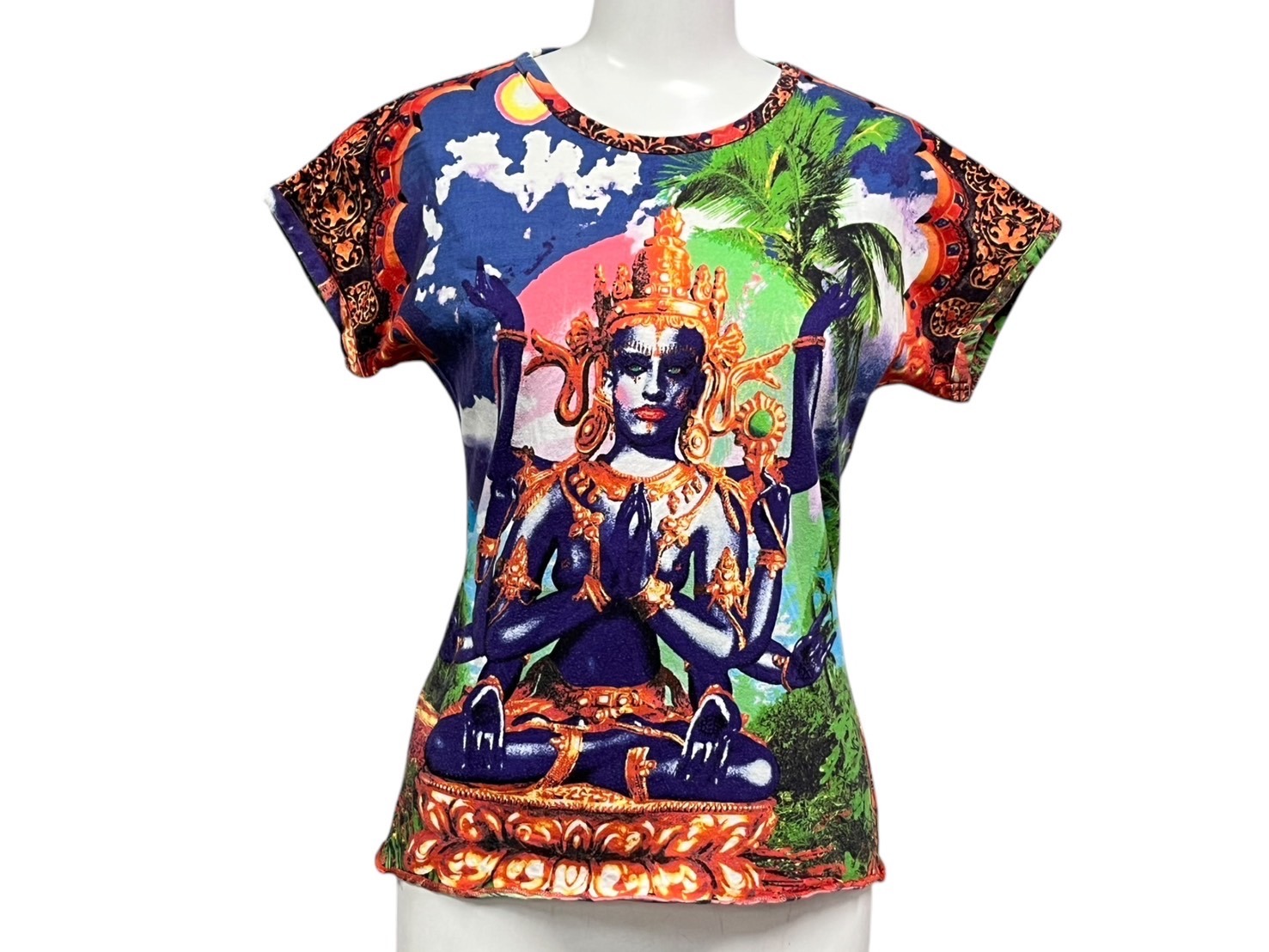 Jean Paul GAULTIER FEMME ジャンポールゴルチェ フェム 半袖Tシャツ サイズ40 破壊と創造の神シヴァ インド神話 マルチカラー 美品 中古 4b000680｜Warashibe_Casanova 28,600円