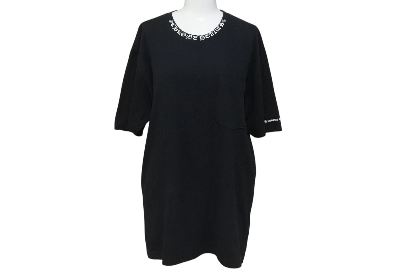 CHROME HEARTS クロムハーツ ネックロゴ プリント 半袖Ｔシャツ ブラック コットン トップス 新型 サイズL 美品 中古 4b000780