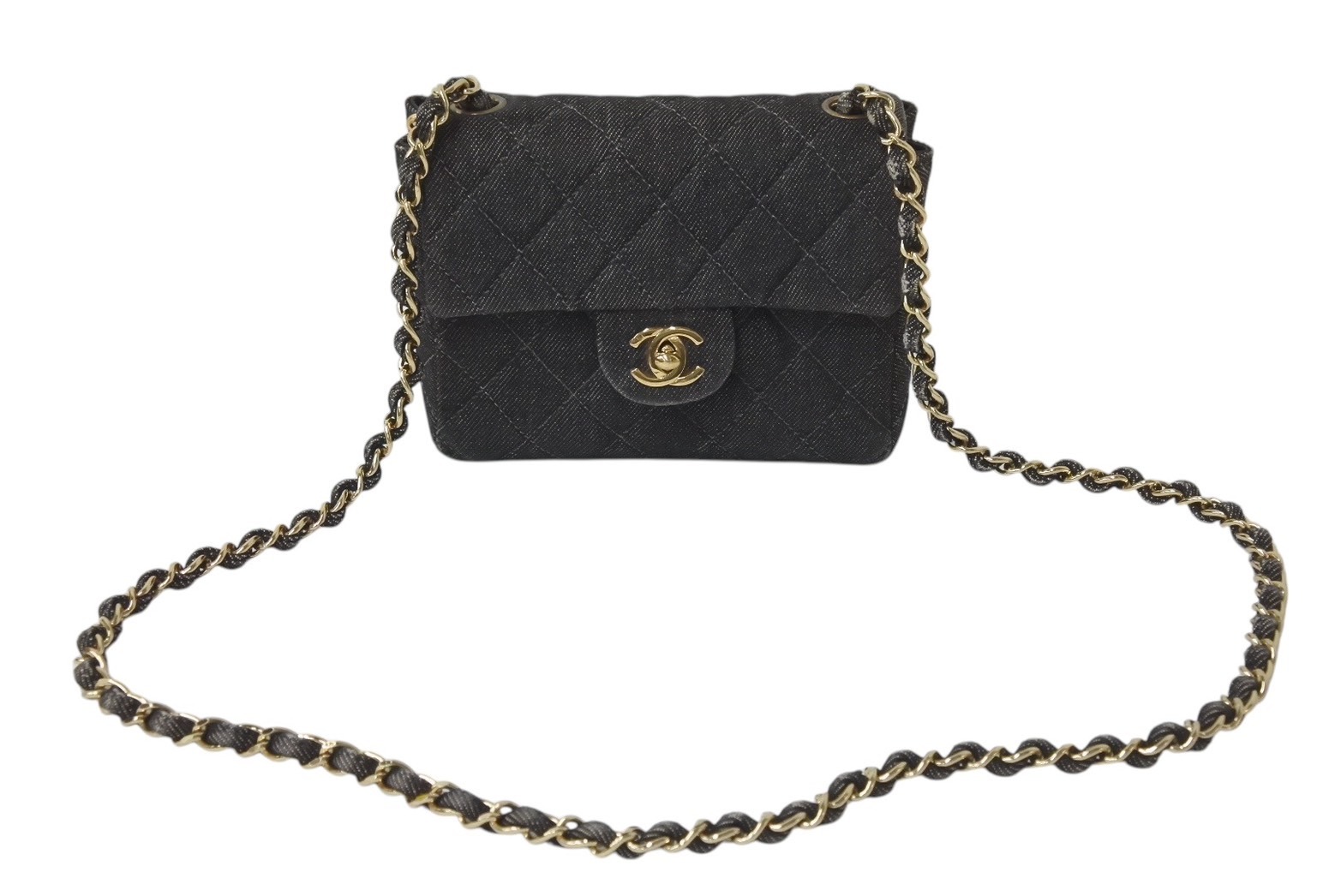 CHANEL シャネル デニム ミニマトラッセ 17 チェーンショルダーバッグ 6番台 ココマーク ブラック系 ゴールド金具 美品 中古 4b001144｜Warashibe_Casanova
