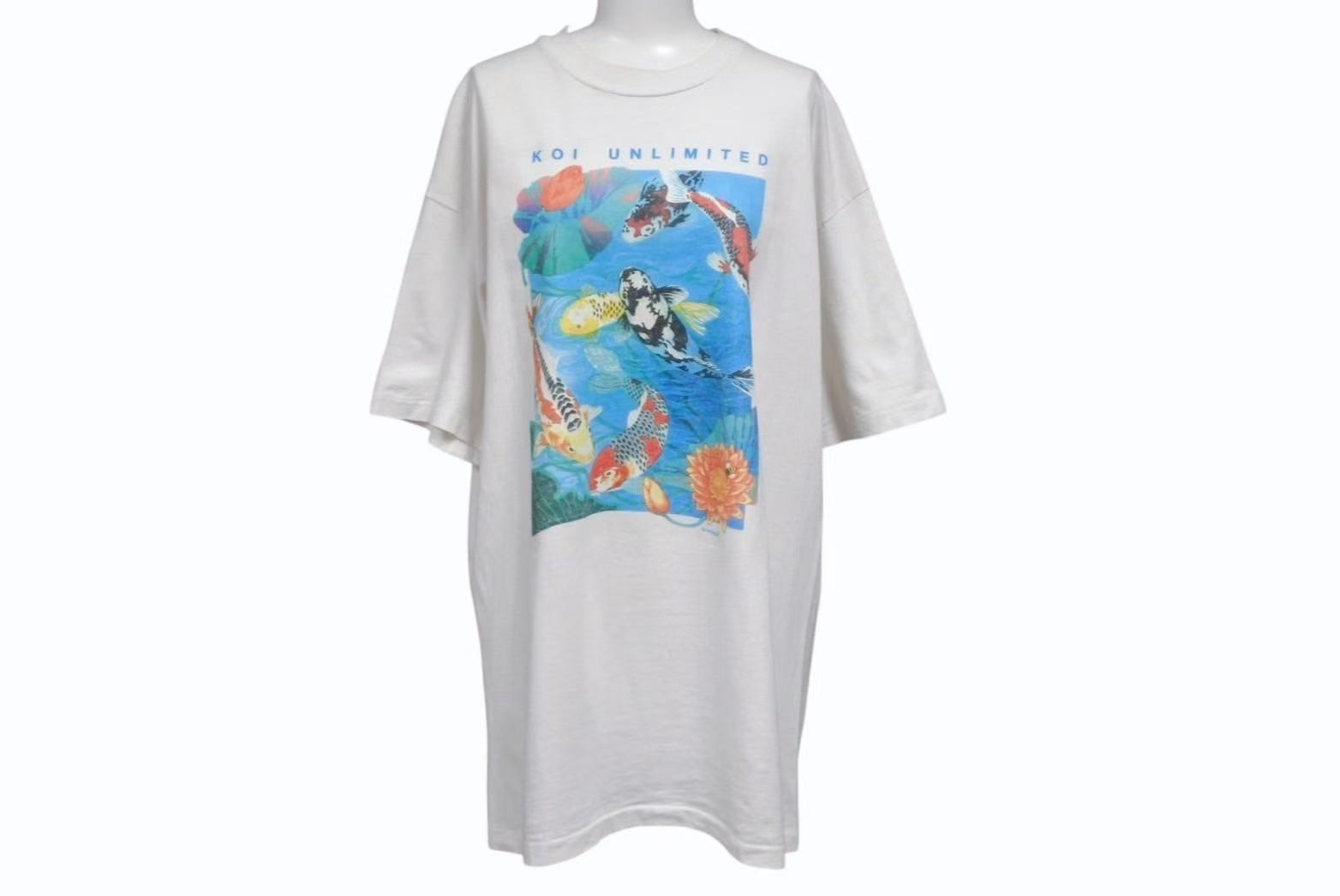 VINTAGE ヴィンテージ KOI UNLIMITED 鯉 半袖Tシャツ トップス コットン ホワイト マルチカラー サイズL 美品 中古 4b001526