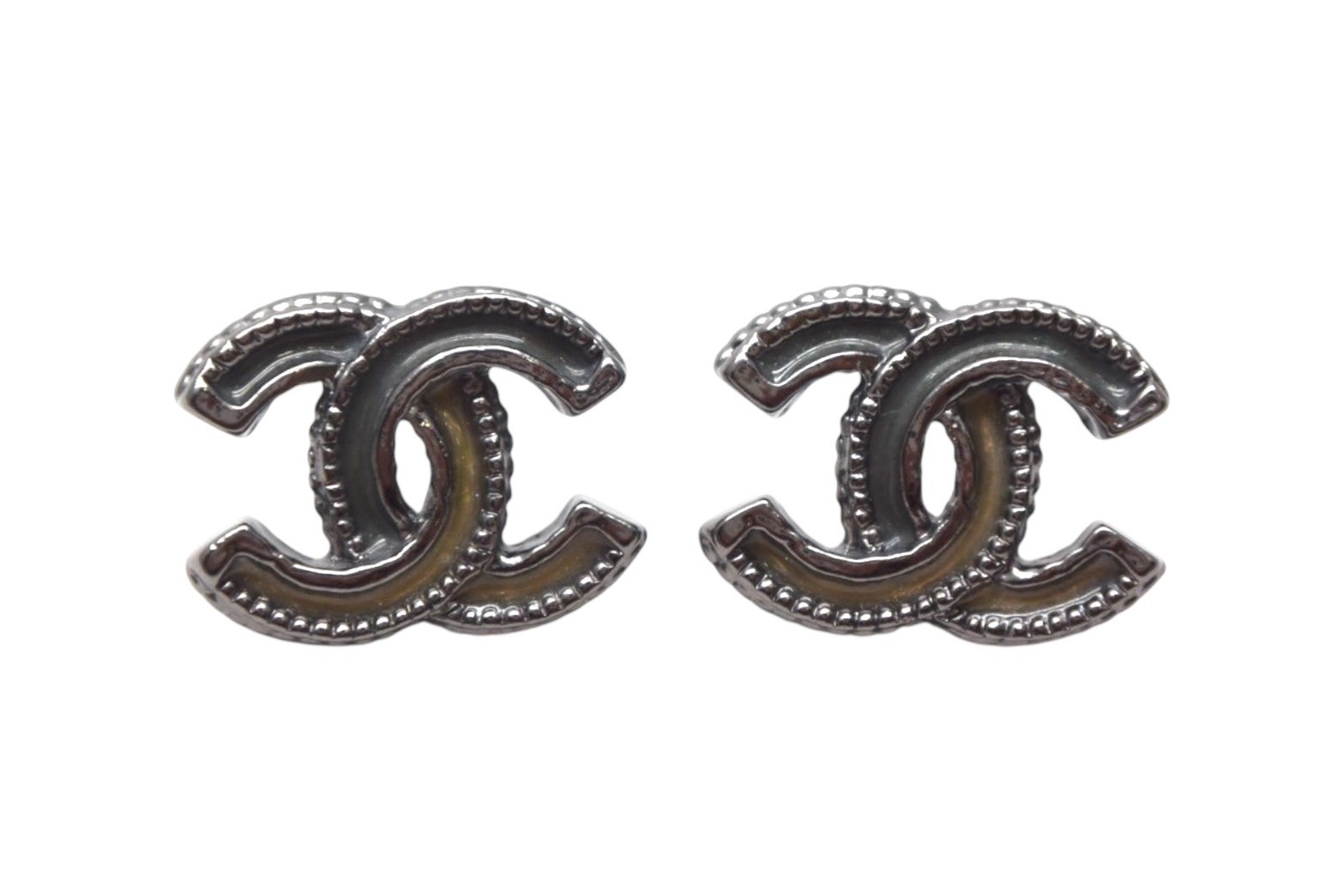 CHANEL シャネル ココマーク ラウンドチェーン ピアス A12A 重量約6.0g グレー イエロー シルバー メタル 両耳用 美品 中古 4b001980｜Warashibe_Casanova