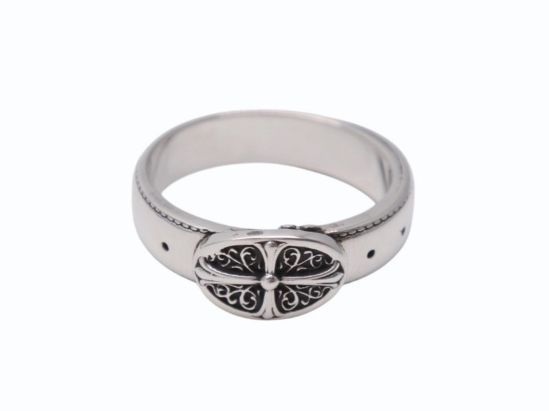 新品同様 CHROME HEARTS クロムハーツ BELTED OVAL RING SML スモールベルト オーバルリング 重量約8.4g サイズ24号 シルバー925 中古 4b002602｜Warashibe_Casanova