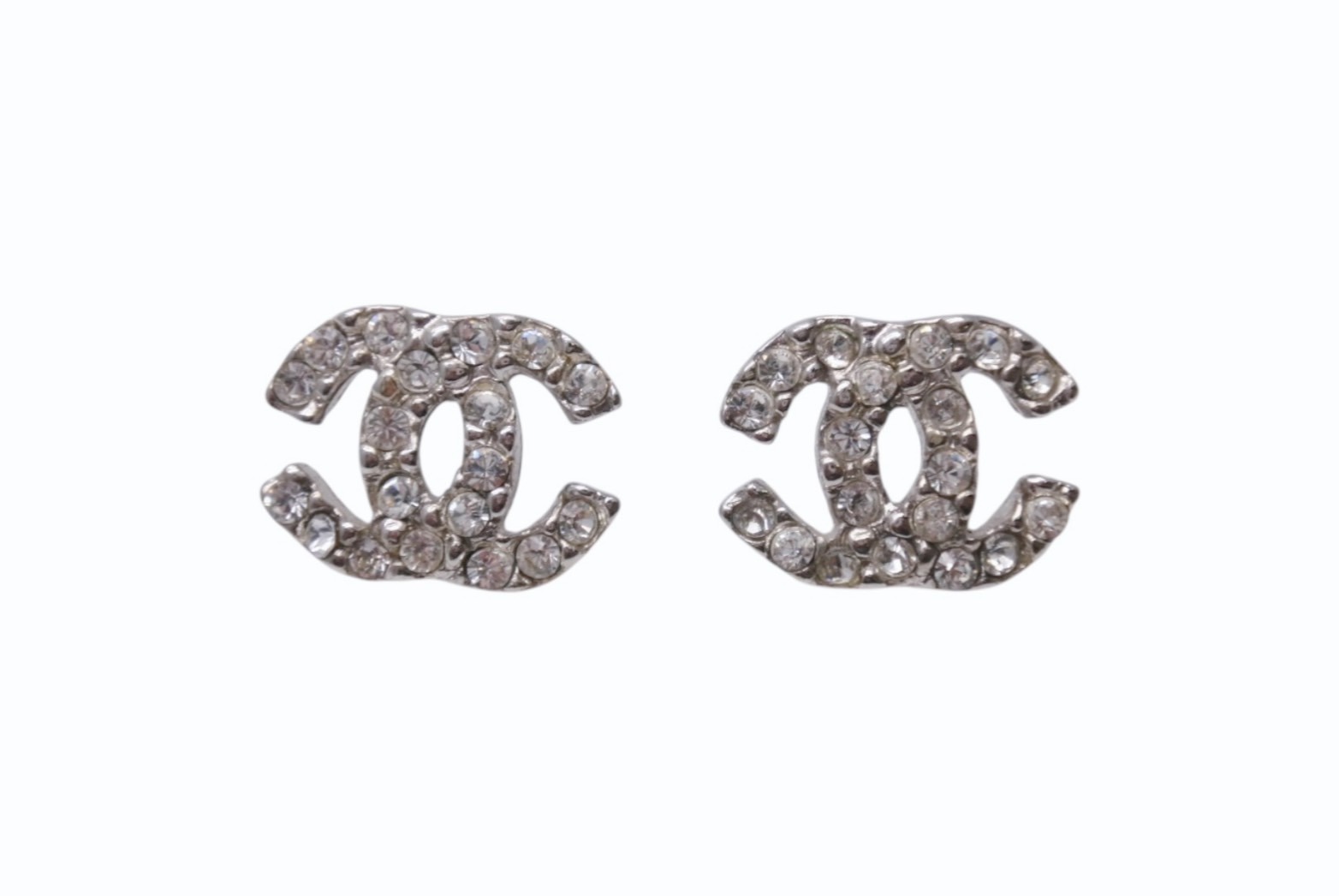 CHANEL シャネル ココマーク ピアス 重量約3.1g 05C刻印 ラインストーン メタル シルバー クリア 両耳用 美品 中古 4b002794