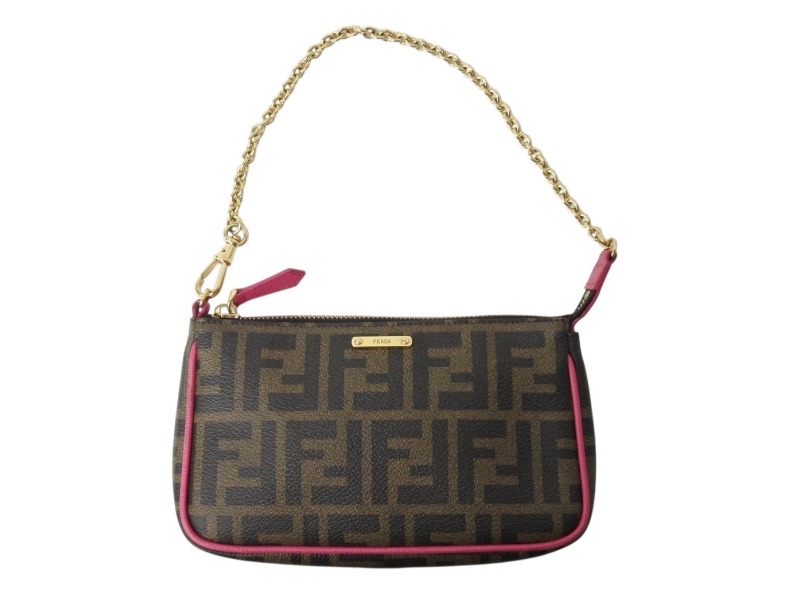 ちゃむち■美品■FENDIフェンディズッカ　アクセサリーポーチハンドバック FENDI フェンディ ズッカ柄 ハンドバッグ ミニバッグ