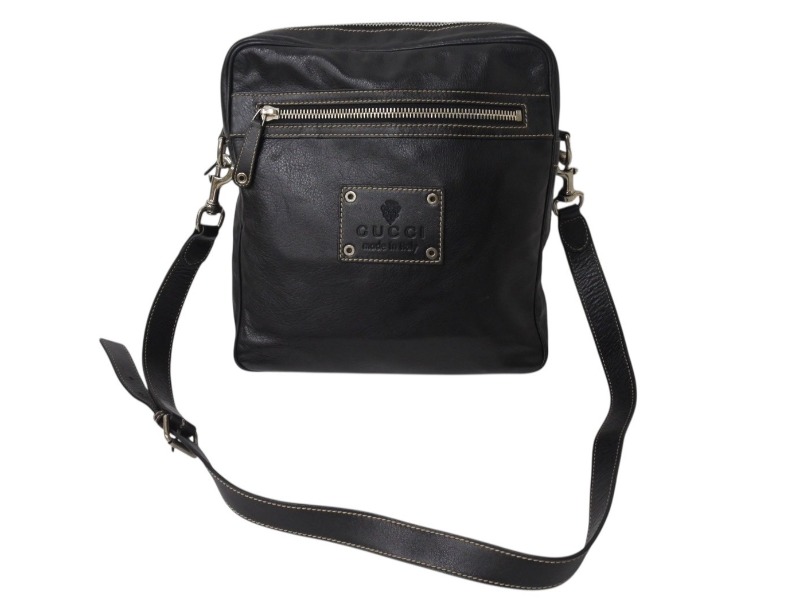 GUCCI グッチ ショルダーバッグ メッセンジャーバッグ クレスト 201451 レザー ブラック シルバー金具 美品 中古 4b002995｜Warashibe_Casanova