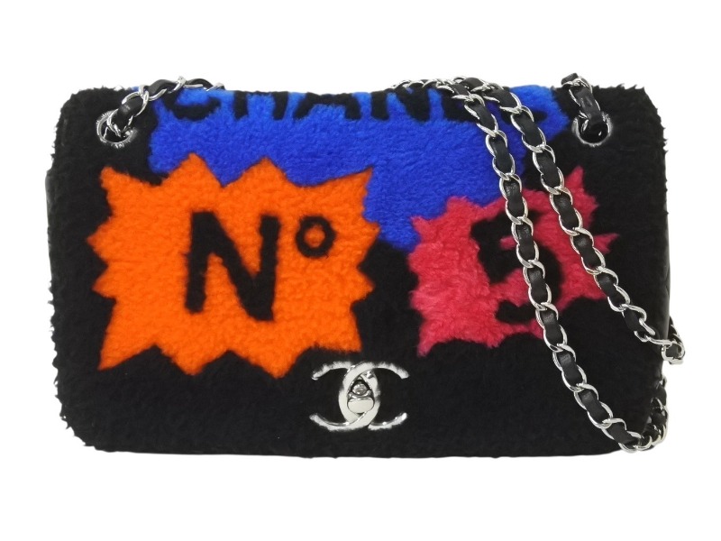 極美品 CHANEL シャネル アクト2 フルフラップ Wチェーンショルダーバッグ 20番台 ココマーク レザー ファー ブラック シルバー金具 中古 4b003249｜Warashibe_Casanova