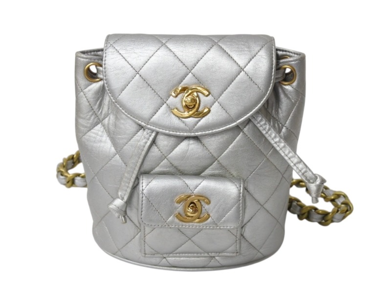 CHANEL シャネル ヴィンテージ マトラッセ リュック バックパック 2番台 ココマーク シルバー ゴールド金具 美品 中古 4b003522|Warashibe_Casanova