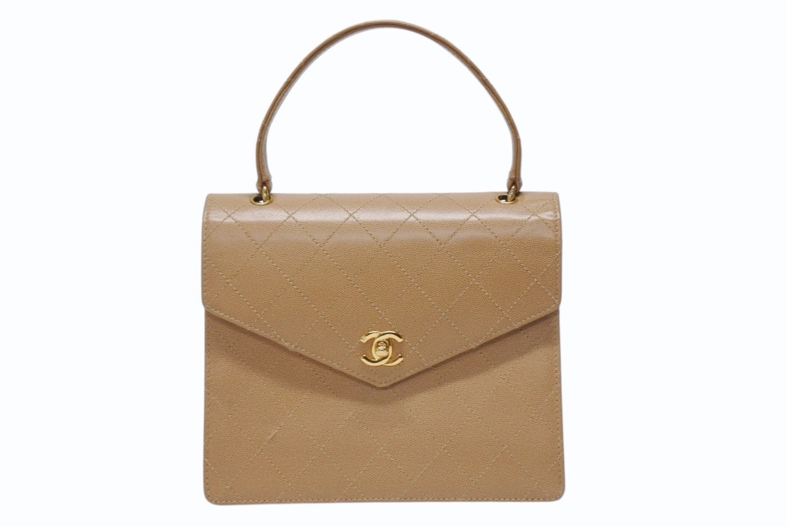 CHANEL シャネル マトラッセ ハンドバッグ ココマーク 5番台 キャビアスキン ベージュ ゴールド金具 美品 中古 4b004220