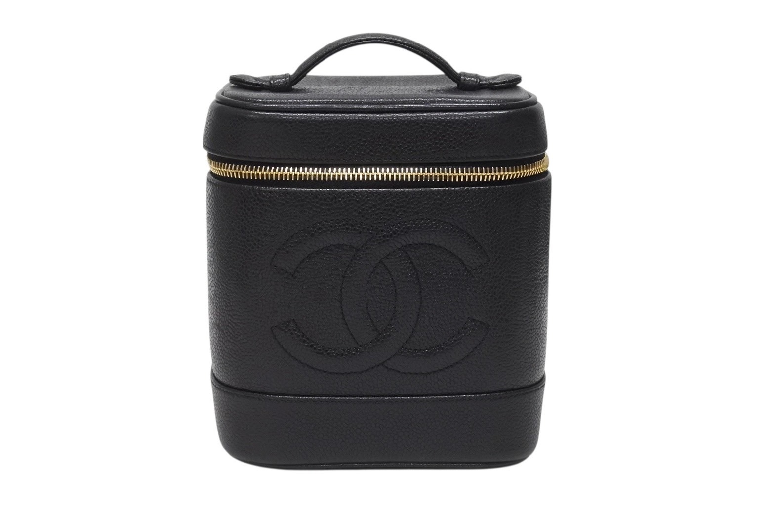極美品 CHANEL シャネル バニティ ハンドバッグ ブラック キャビアスキン 3番台 ココマーク ロゴ 小物入れ ゴールド金具 中古 4b004192