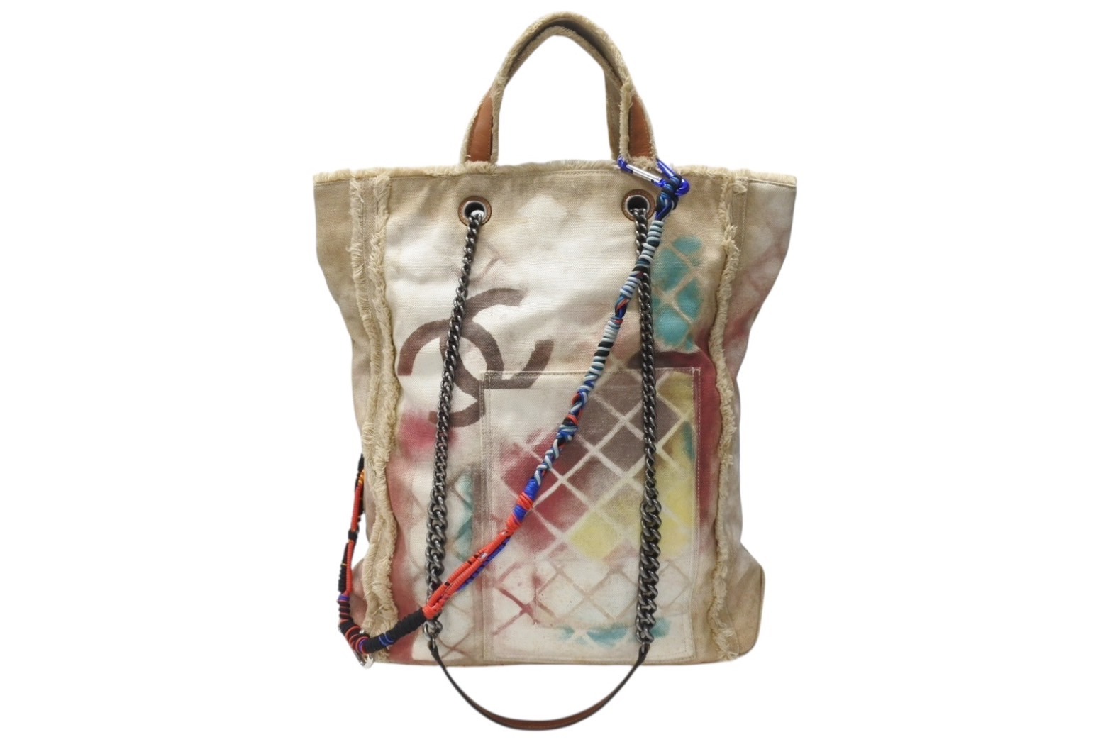 CHANEL シャネル グラフィティ ブリコラージュ トートバッグ 19番台 3WAY ココマーク キャンバス ベージュ 美品 中古 4b004301|Warashibe_Casanova