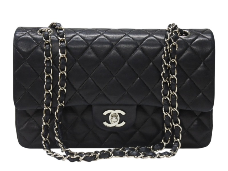 CHANEL シャネル マトラッセ25 Wフラップ Wチェーンショルダーバッグ 6番台 ココマーク ラムスキン ブラック 美品 中古 4b004966
