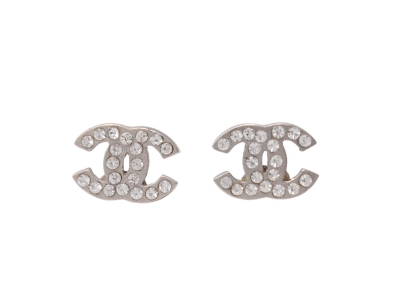 極美品 CHANEL シャネル ココマーク ピアス 重量約1.6g 09V刻印 ラインストーン メタル シルバー クリア 両耳用 中古 4b005029｜Warashibe_Casanova