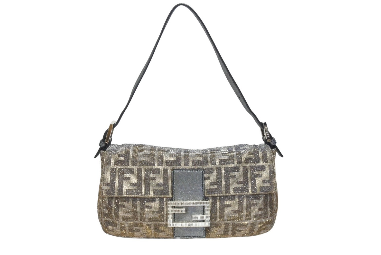 美品 フェンディ マンマ バケット シルバー 金具 ビジュー ビーズ レディース FENDI フェンディ マンマバケット フラワービーズ ショルダー