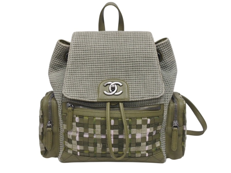 極美品 CHANEL シャネル バックパック リュック 23番台 ココマーク キューバポケット ツイード キャンバス クルーズコレクション 中古 4b006053