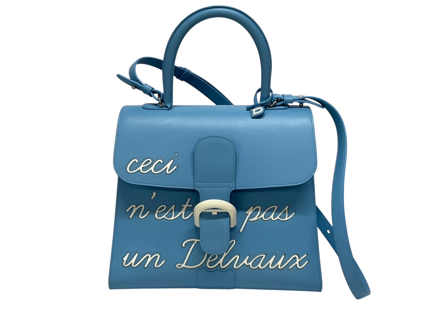 極美品 DELVAUX デルヴォー L'Humour MM ルーモア MM ハンドバッグ AA0480AAM040BCM 2WAY ブルー シルバー金具 中古 4b006147｜Warashibe_Casanova