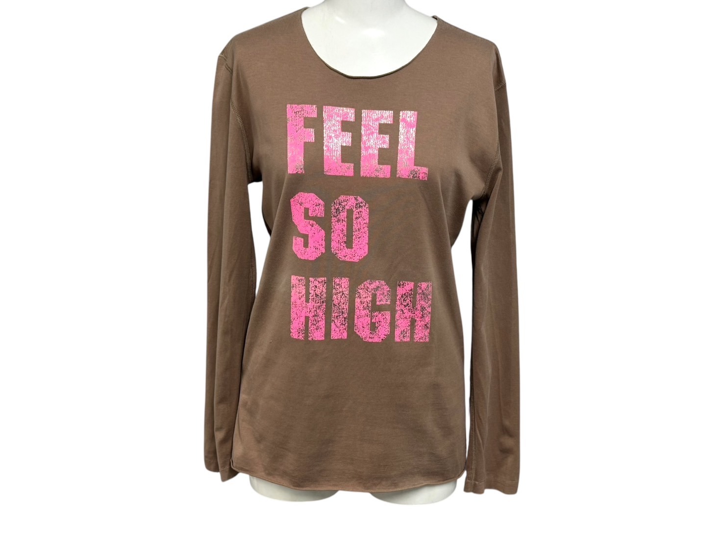 Lucien Pellat-Finet ルシアンペラフィネ 長袖カットソー Tシャツ サイズS ブラウン ピンク プリント FEEL SO HIGH 美品 中古 4b006318｜Warashibe_Casanova