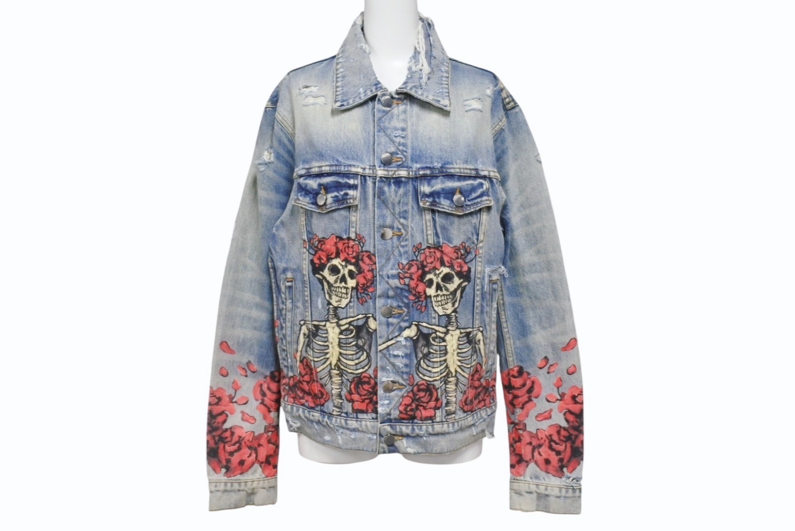 極美品 AMIRI アミリ GRATEFUL DEAD skull rose スカルデザインペイントデニムジャケット YZERR着用 ブルー マルチカラー サイズM 中古 4b005884｜Warashibe_Casanova 60,500円
