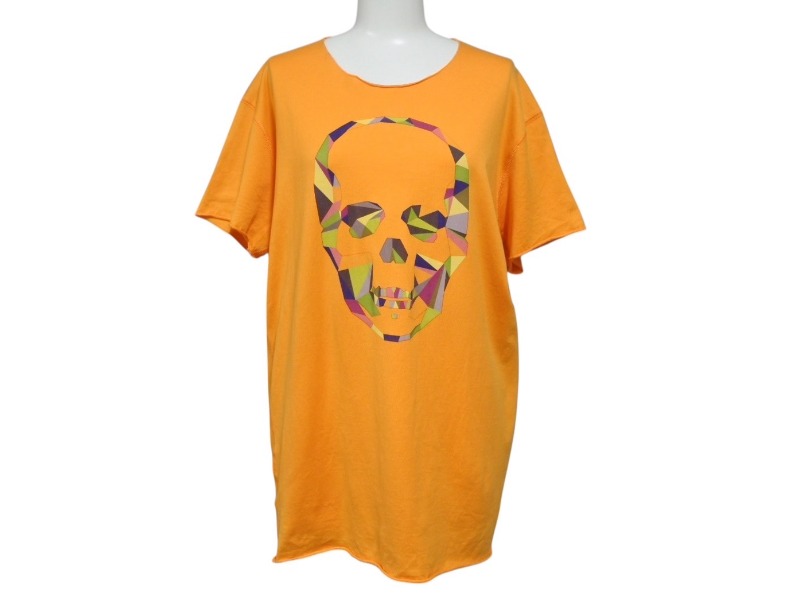 Lucien Pellat-Finet ルシアン ペラフィネ スカル 半袖Tシャツ サイズM プリント オレンジ 美品 中古 4b006512|Warashibe_Casanova