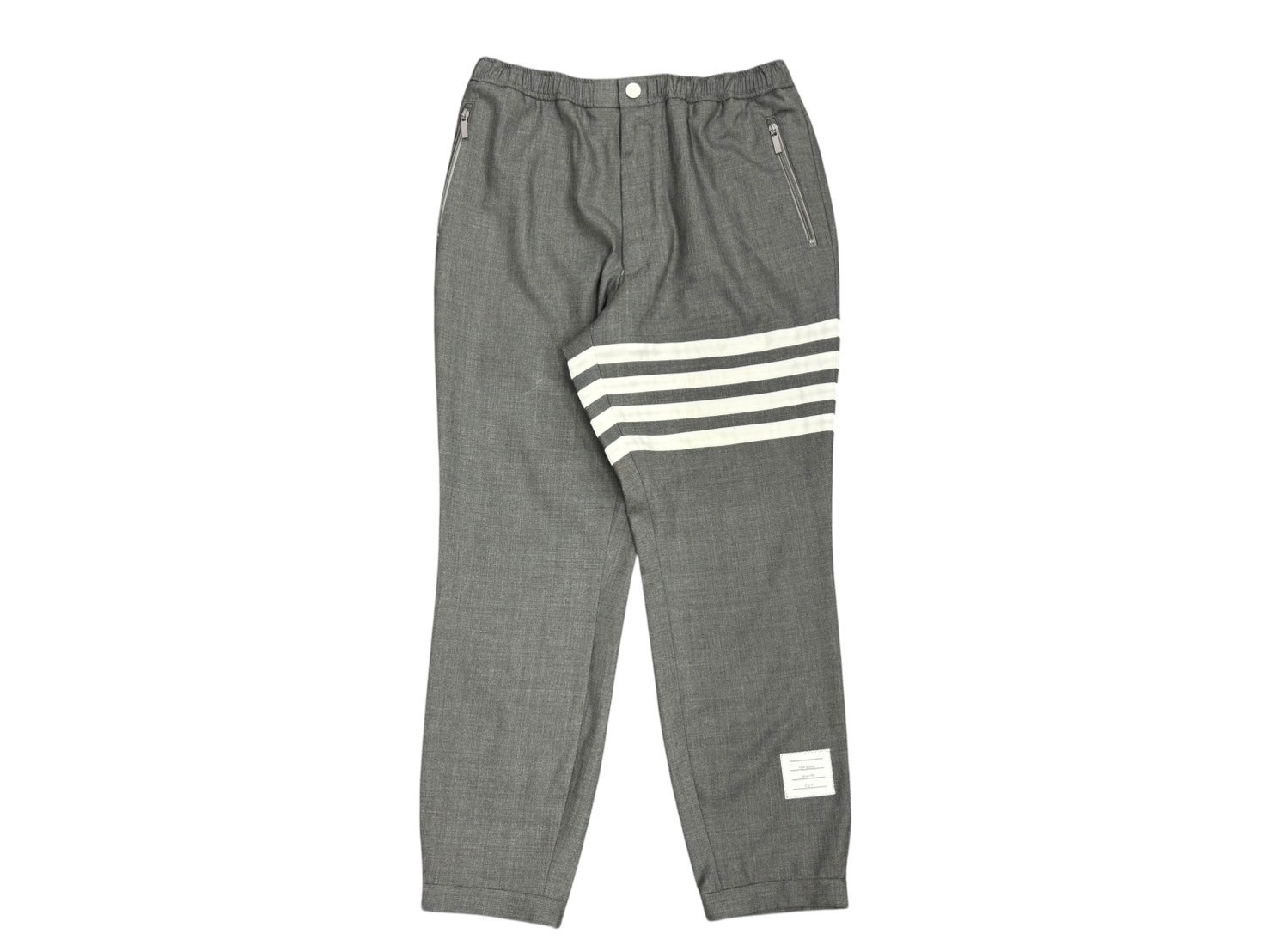 THOM BROWNE トムブラウン ストライプ スラックス MTT012A-00626035 イージーウェスト グレー サイズ4 美品 中古 4b006907