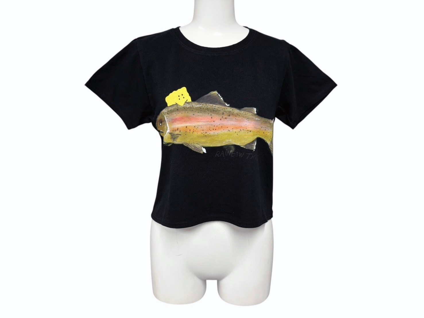 新品未使用 KAPITAL キャピタル 20/-天竺 クロップドT(トラウト1匹PECKISH RAINBOWYpt) Tシャツ K2508SC001 ブラック サイズ1 中古 4b007550 20,075円