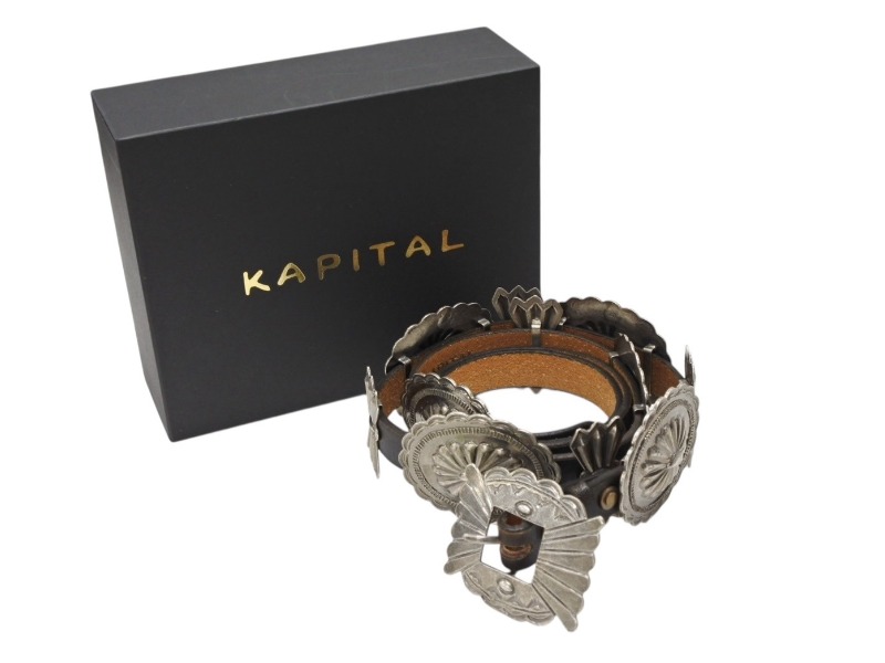 新品未使用 KAPITAL キャピタル concho belt コンチョ ベルト・バックル ブラウン シルバー レザー メタル 中古 4b007556