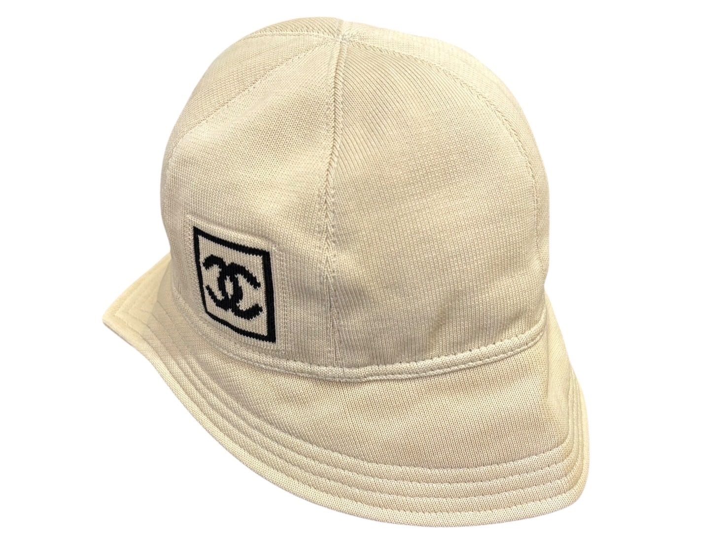 CHANEL シャネル スポーツライン バケットハット ココマーク ベージュ コットン サイズM 美品 中古 4b007605|Warashibe_Casanova