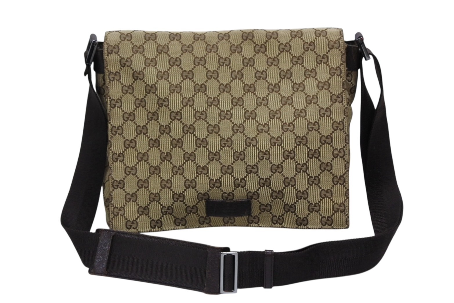 GUCCI グッチ ショルダーバッグ GGキャンバス 145864 491404 イタリア製 GGキャンバス ベージュ ブラウン 美品 中古 4b007481