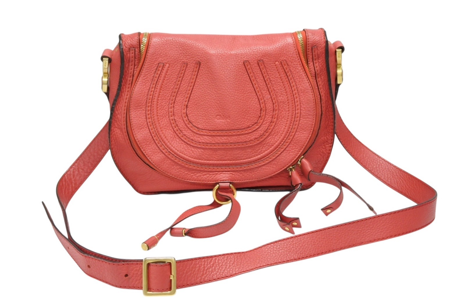 Chloe クロエ MARCIE マーシー ショルダーバッグ 02-12-60-65 グレインレザー レッド ゴールド金具 美品 中古 4b007893|Warashibe_Casanova