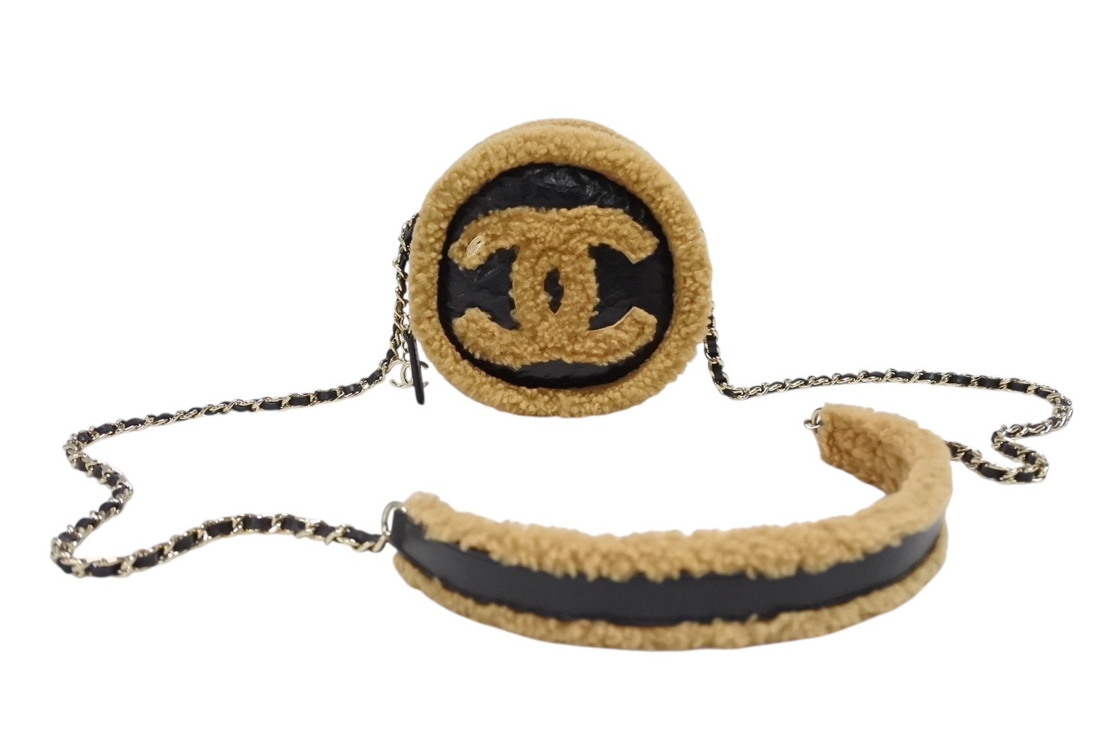 極美品 CHANEL シャネル シアリング ラウンドチェーンショルダーバッグ 28番台 ココマーク ブラック ブラウン ゴールド金具 中古 4b008494