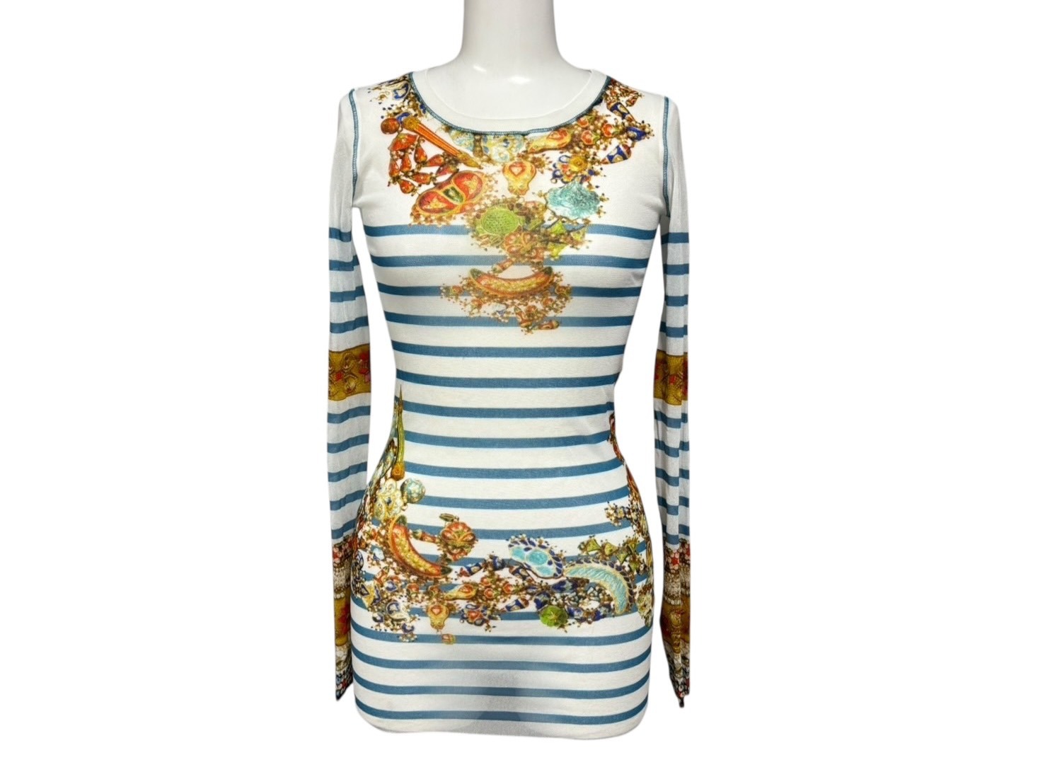 新品同様 JEAN PAUL GAULTIER SOLEIL ジャンポールゴルチエ パワーネット シアートップス ロングカットソー ホワイト マルチカラー 中古 4b009286 35,750円