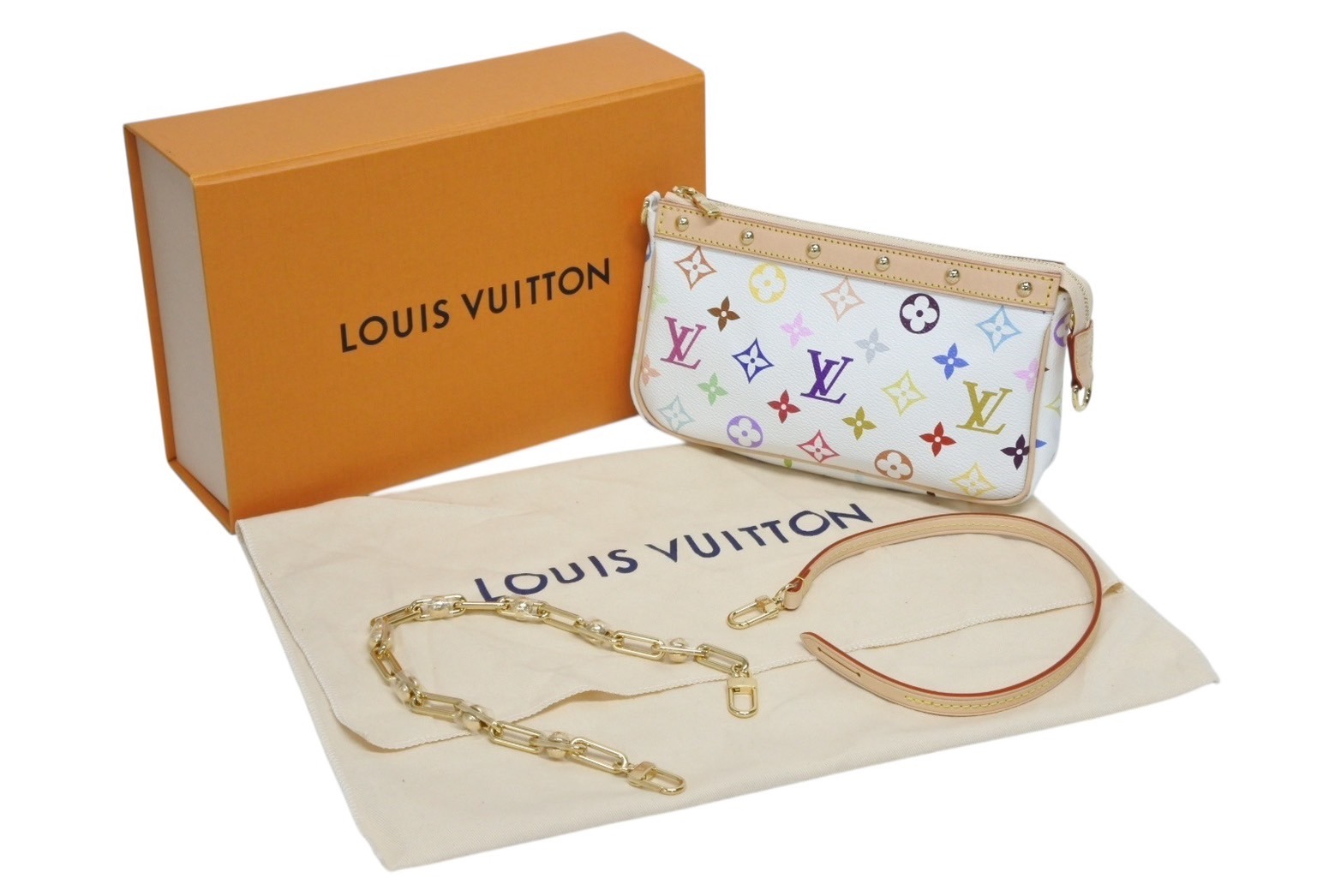 新品未使用 LOUIS VUITTON ルイヴィトン 村上隆 TM ポシェット 24年 アクセソワール M13404 ホワイト 中古 4b009464|Warashibe_Casanova