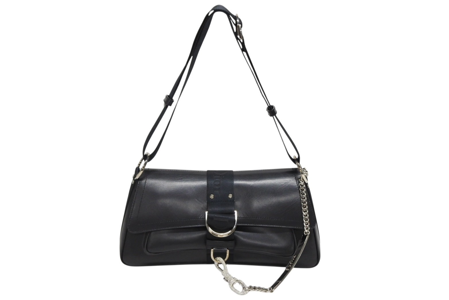 CHRISTIAN DIOR クリスチャンディオール ガリアーノ期 ハードコア ショルダーバッグ ラインストーン レザー ブラック 美品 中古 4b009141