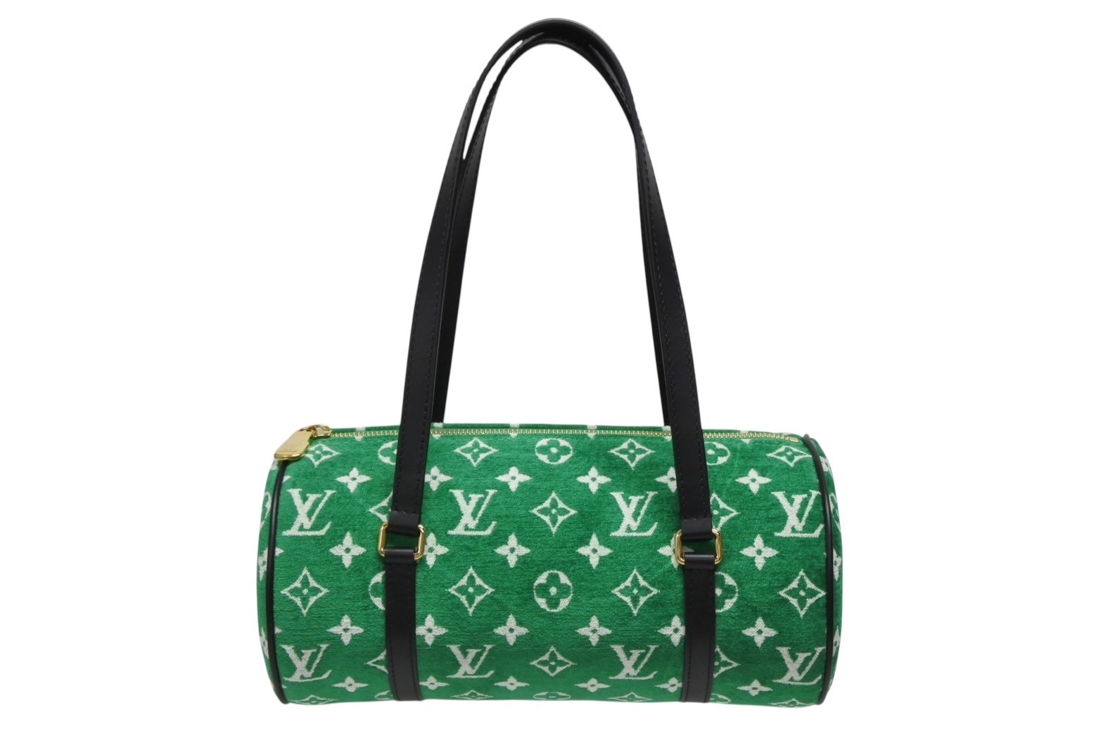 新品同様 LOUIS VUITTON ルイヴィトン パピヨン26 モノグラム ジャガード ベルベット ハンド バッグ グリーン M46206 中古 4b009374