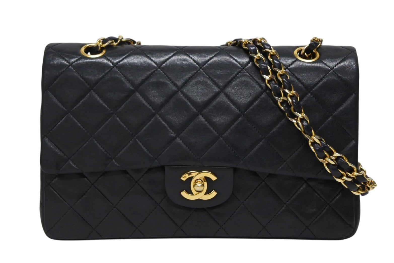CHANEL シャネル マトラッセ25 Wフラップ Wチェーンショルダーバッグ 0番台 ココマーク ラムスキン ゴールド金具 美品 中古 4b009882|Warashibe_Casanova