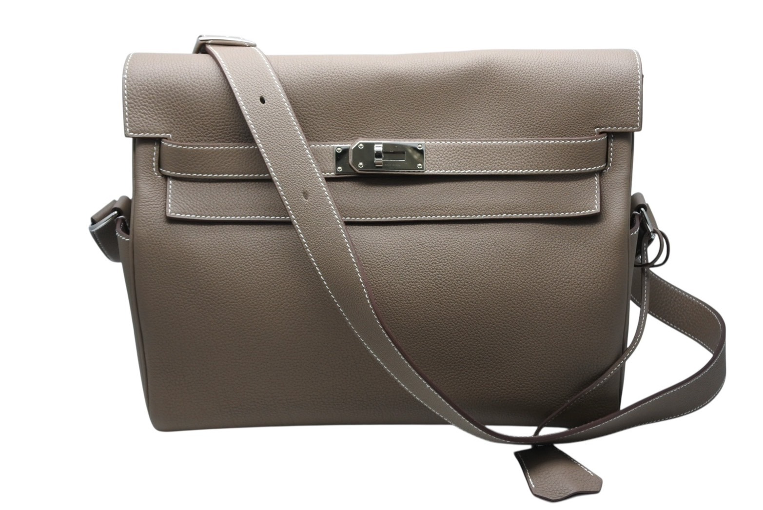 新品同様 HERMES エルメス ショルダーバッグ ケリーメッセンジャーGM バッグ トゴ エトゥープ シルバー金具 W刻印 中古 4b010229 1,001,000円
