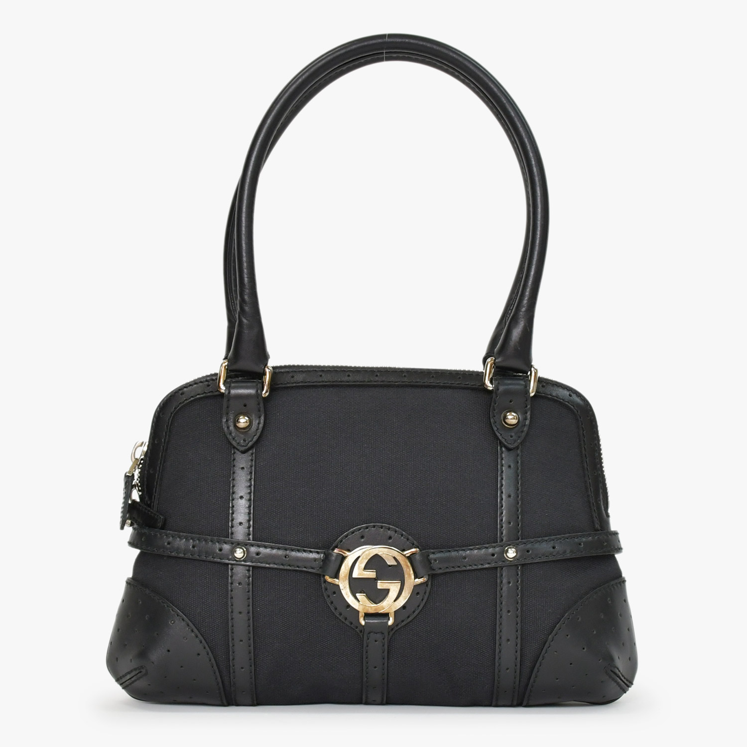 極美品 GUCCI グッチ インターロッキンク? ハント?ハ?ック 114882 001998 キャンバス レザー ブラック シルバー金具 中古 4b010069｜Warashibe_Casanova