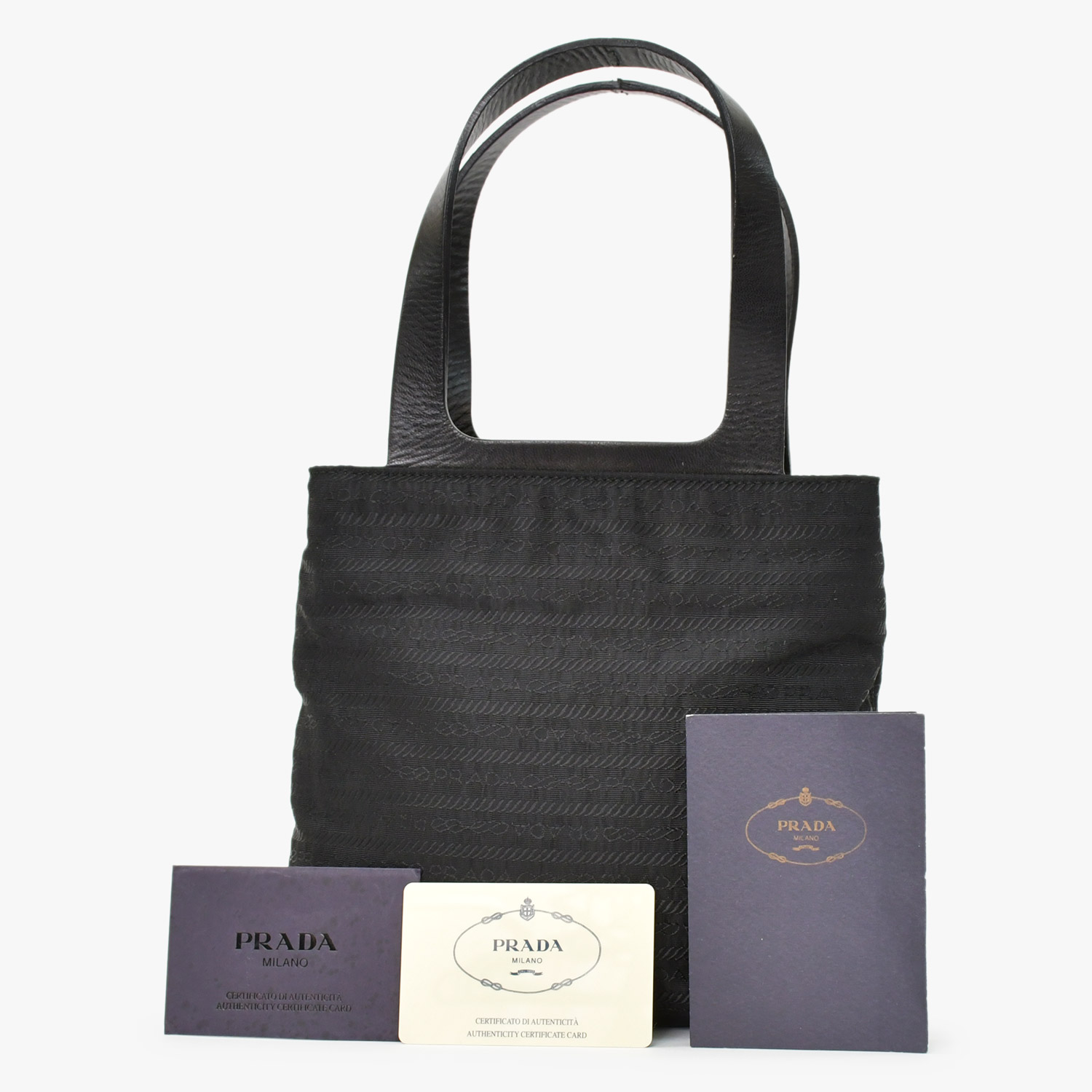 極美品 PRADA プラダ ハンドバッグ トートバッグ 裏地デザイン イタリア製 ナイロン レザー ブラック 中古 4b010105