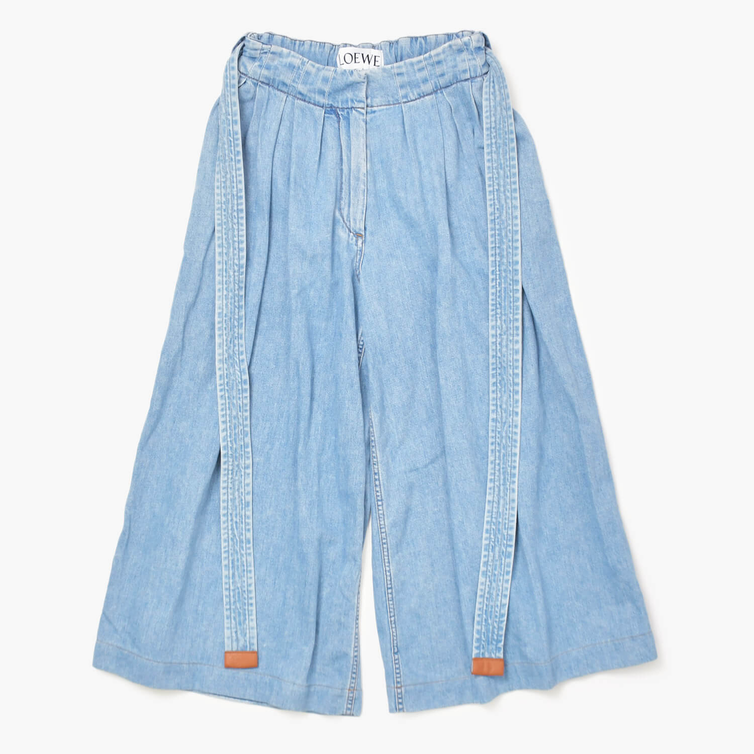 極美品 LOEWE ロエベ ベルト ワイド デニム パンツ スカイ ブルー コットン イタリア製 サイズ 32 H526Y04W08 中古 4b010252|Warashibe_Casanova
