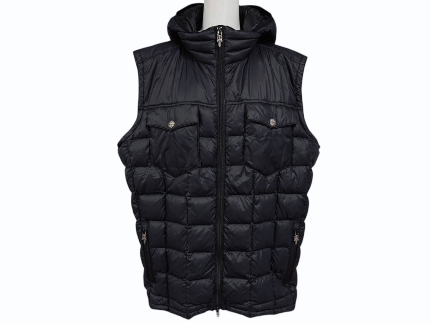 クロムハーツフード付きブラックダウンベスト クロムハーツフード付きブラックダウンベスト