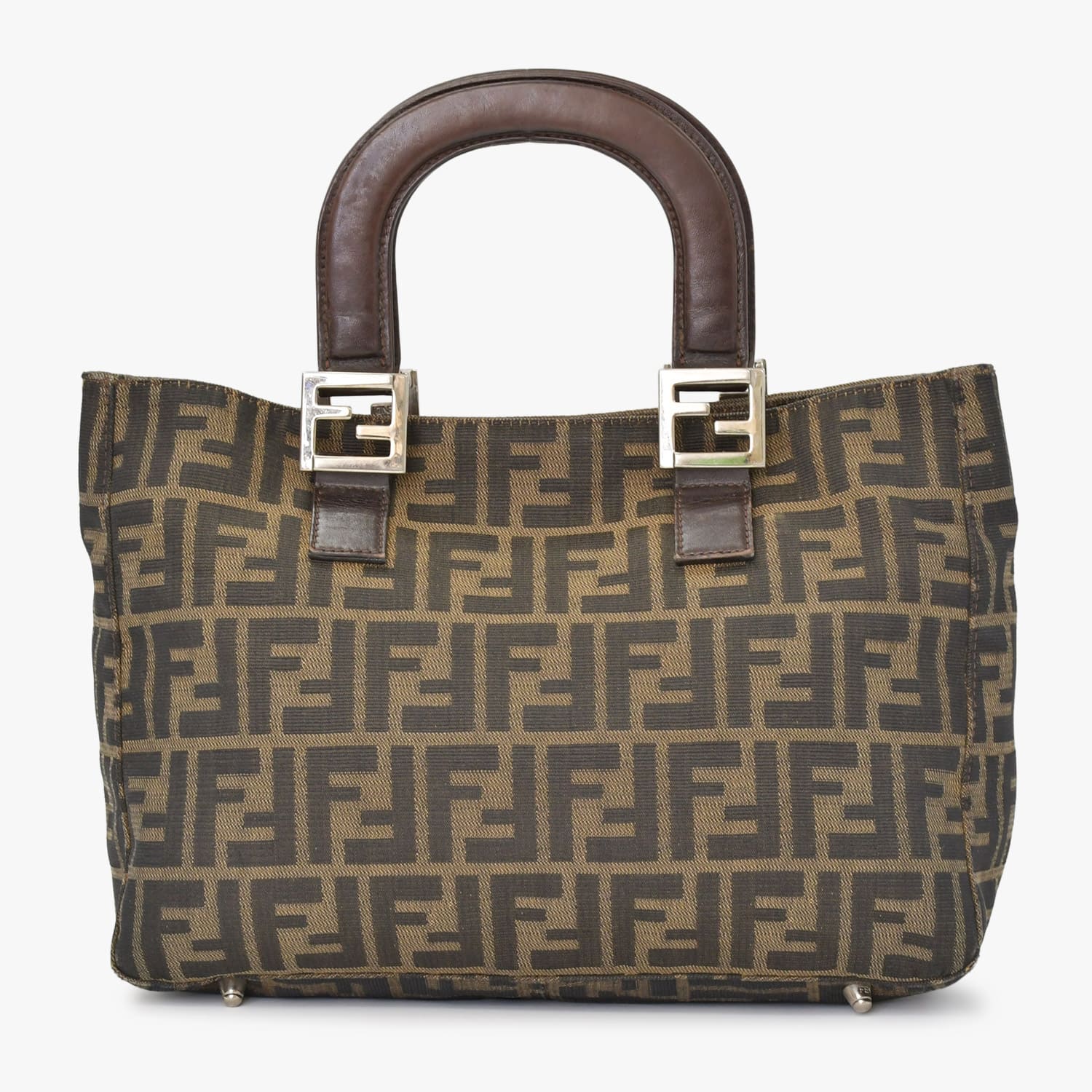 FENDI フェンディ ハンドバッグ トートバッグ ズッカ柄 キャンバス ブラウン シルバー金具 美品 中古 4b010829｜Warashibe_Casanova