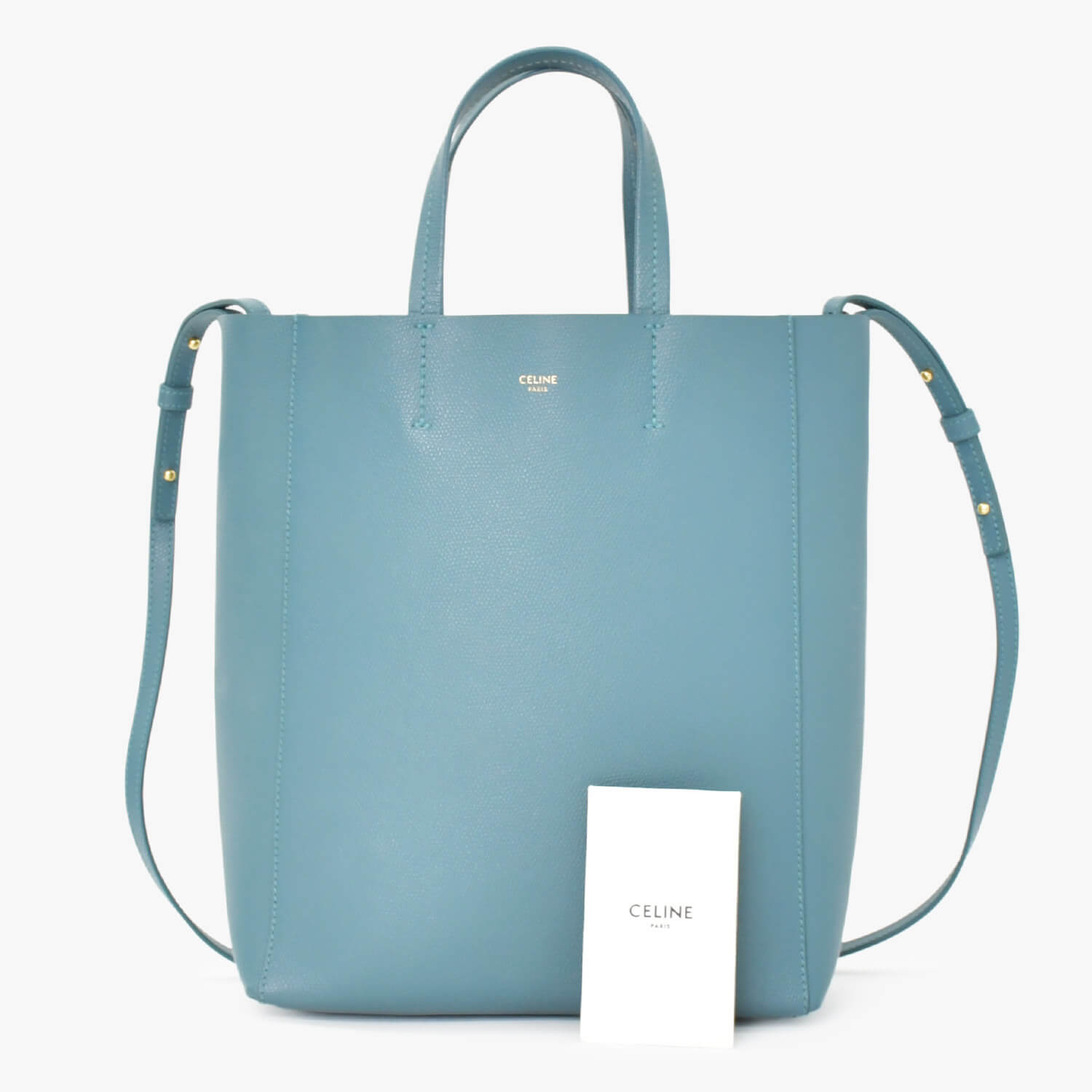 極美品 CELINE セリーヌ バーティカルカバスモール 2WAY トートバッグ 189813XBA ブルー セラドン カーフスキン ゴールド金具 中古 4b010841 52,800円