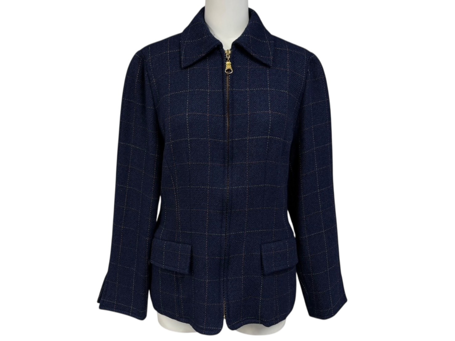 CHRISTIAN DIOR SPORTS クリスチャン ディオール スポーツ チェック柄 ウールジャケット サイズM ネイビー 美品 中古 010605|Warashibe_Casanova