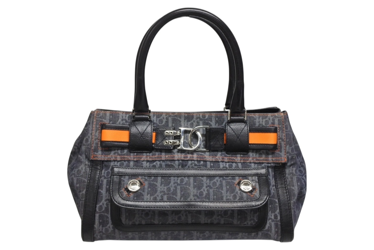 Christian Dior クリスチャンディオール フライトライン トロッター ハンドバッグ 02-B0-1015 デニム レザー ネイビー ブラック シルバー金具 中古 4b011021 90,750円