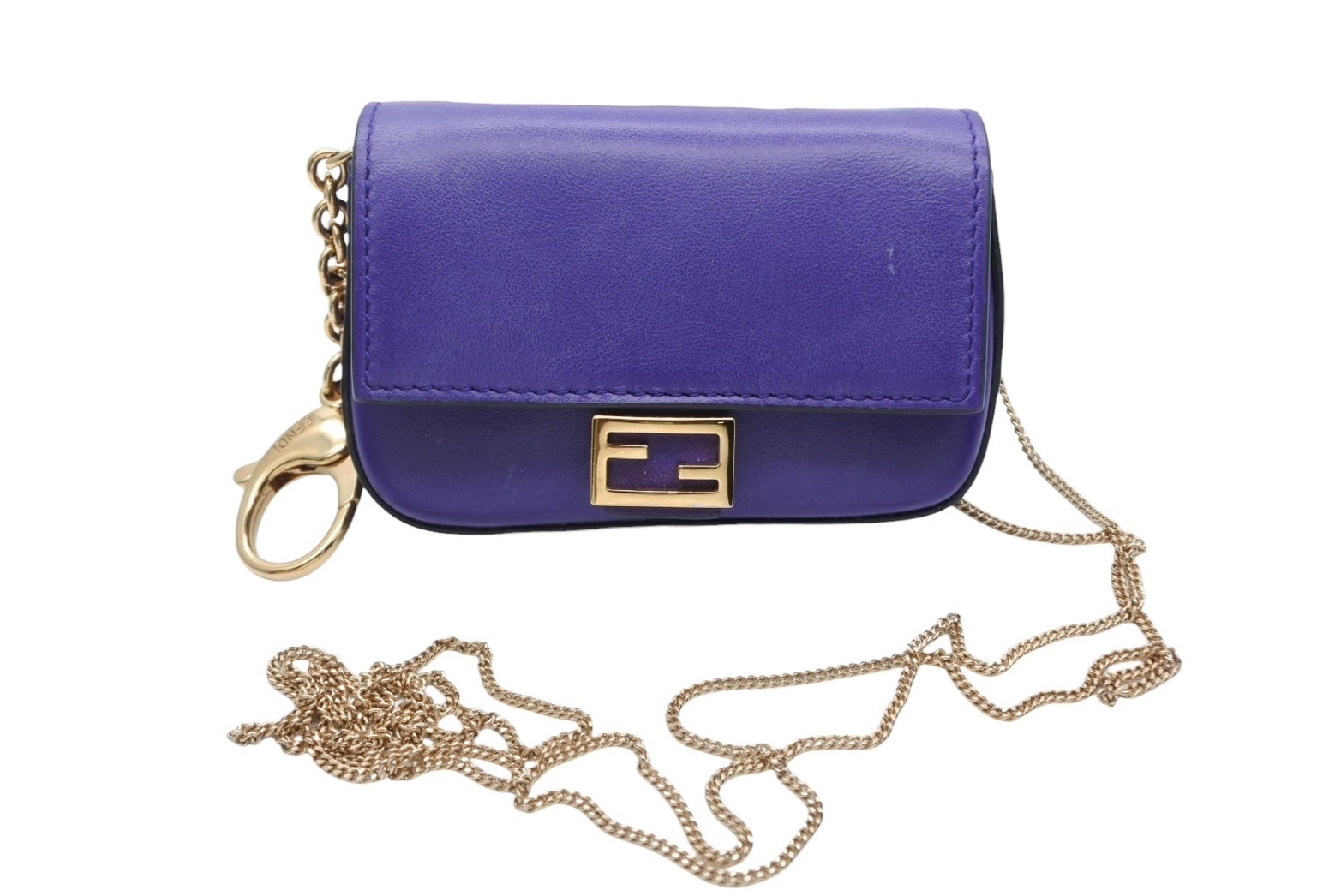 FENDI フェンディ マイクロ マンマバゲット ハンドバッグ 7AR798-21H-199-8241 レザー パープル ゴールド金具 美品 中古 4b011066