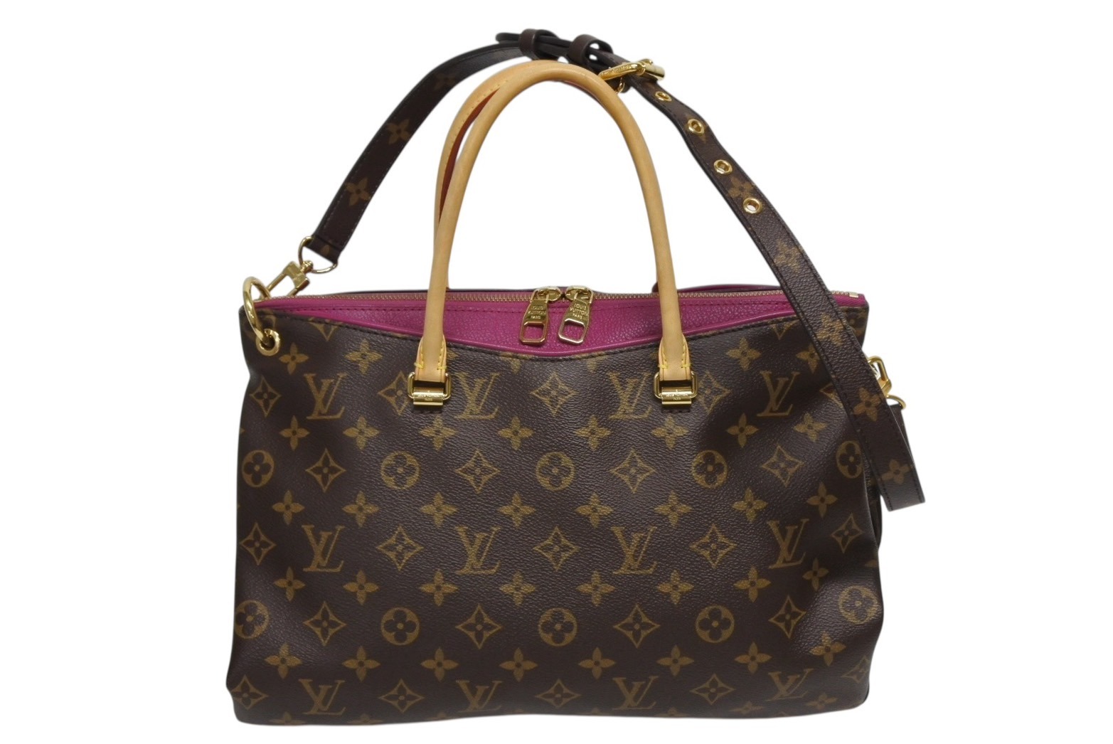 極美品 LOUIS VUITTON ルイヴィトン パラスMM ハンドバッグ M41633 モノグラムキャンバス ブラウン ゴールド金具 中古 4b011550