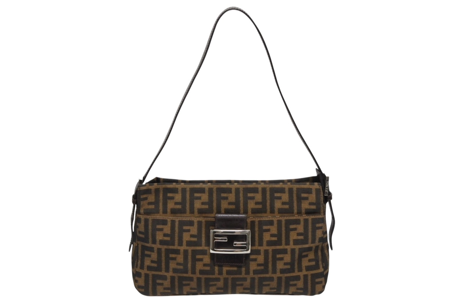 FENDI フェンディ マンマバケット ハンドバッグ ズッカ柄 ブラウン レザー キャンバス シルバー金具 美品 中古 4b011402 96,800円