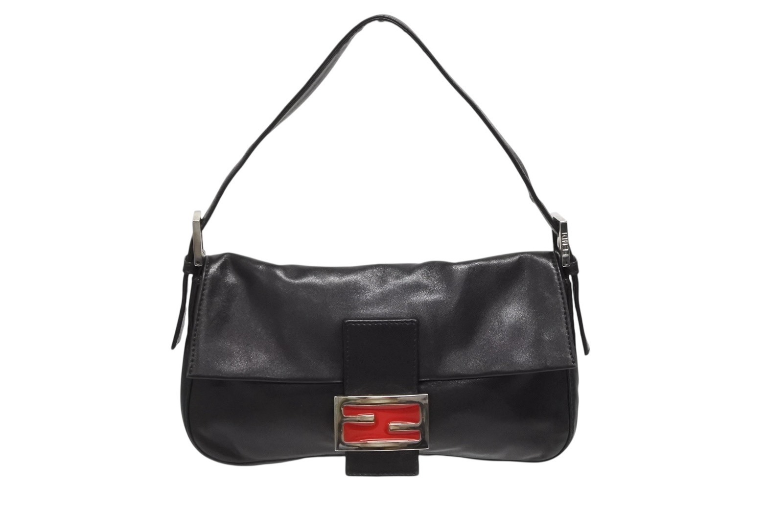FENDI フェンディ マンマバケット ワンショルダーバッグ ブラック レザー シルバー金具 美品 中古 4b011548