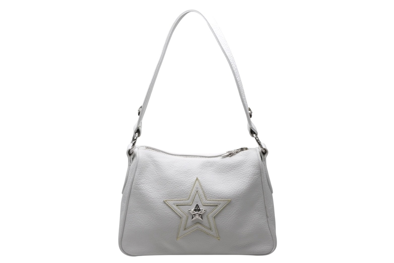新品未使用 CHROME HEARTS クロムハーツ チキンナゲットスモール ショルダーバッグ スター ホワイト レザー シルバー925 中古 4b011487